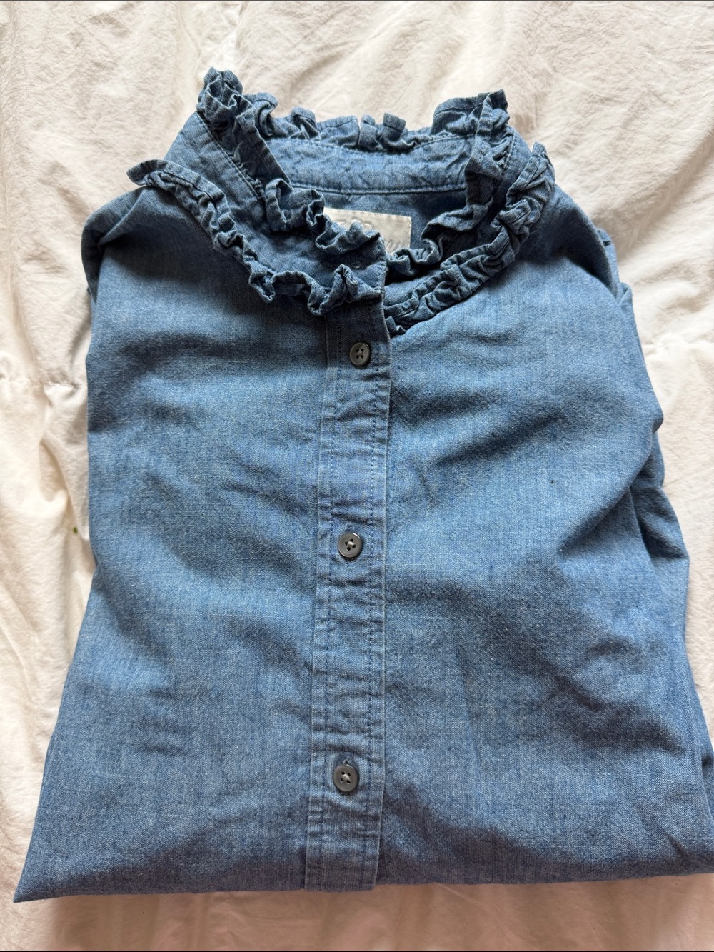 J. Crew Chambray Ruffle Collar Button-Up Blouse sz 10 - Picture 7 of 7